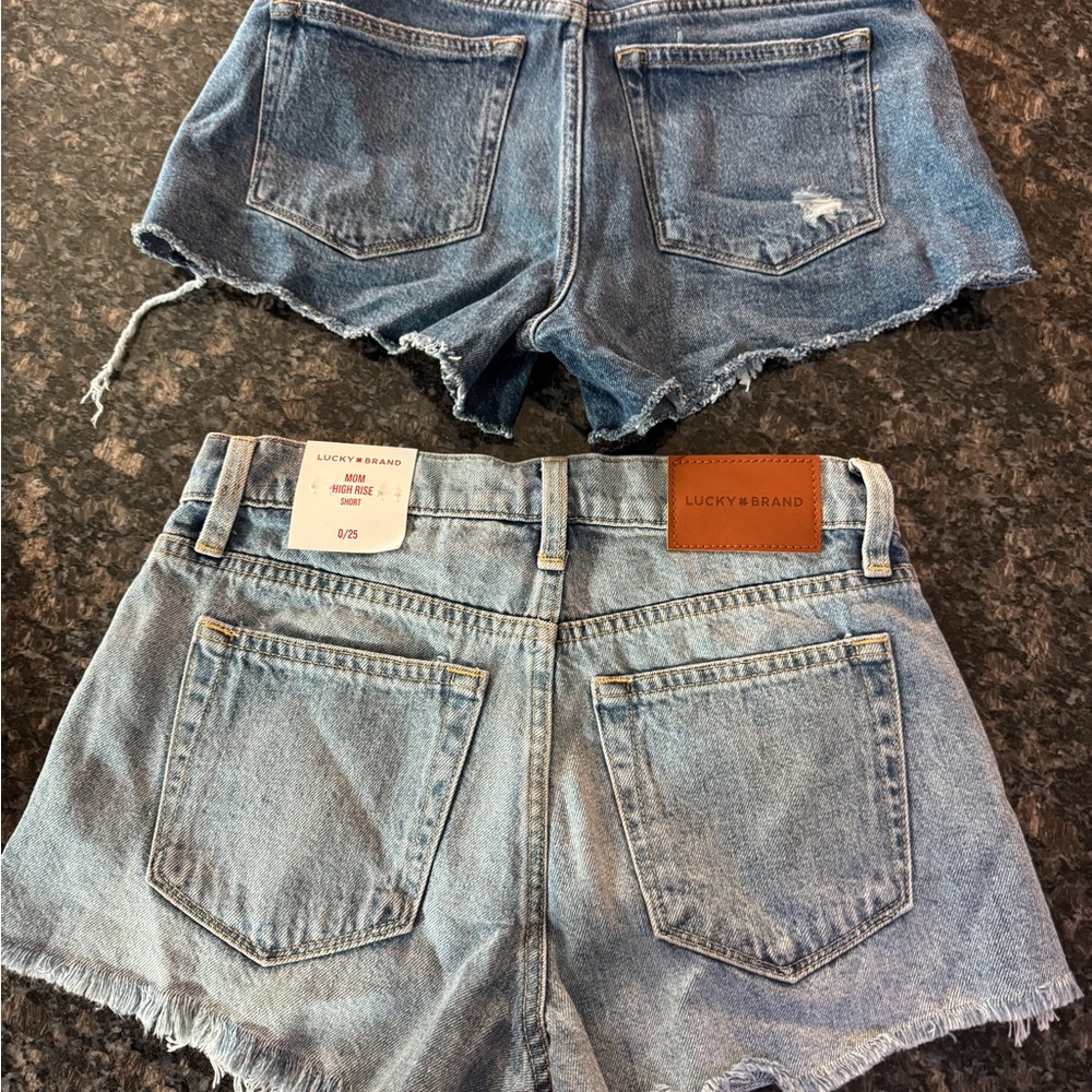2 Pairs Included Lucky Brand Mom High Rise Shorts. Denim Short Light & Dark Sz 0